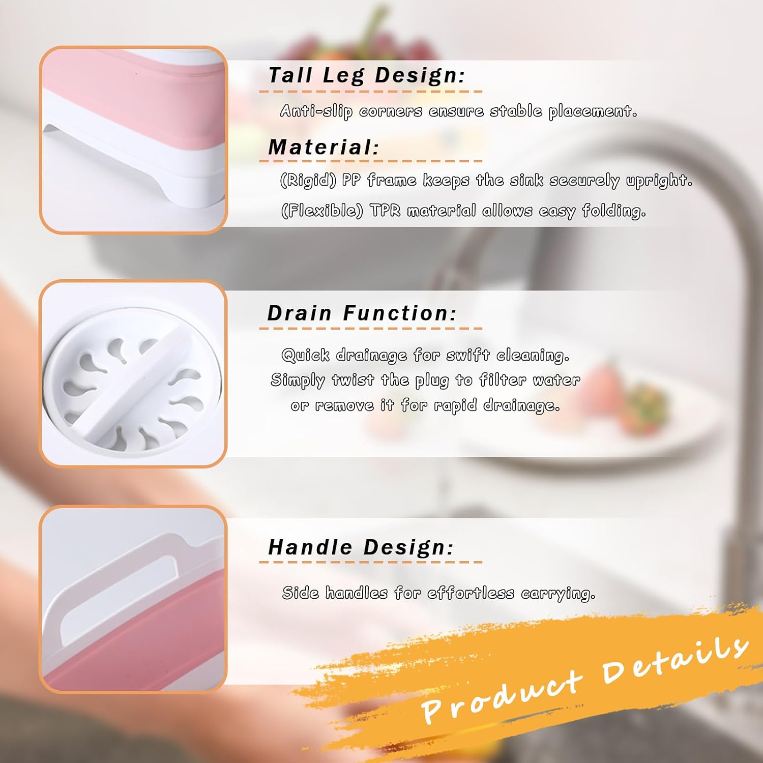 Collapsible Wash Basin & Portable Sink for Kitchen, Camping, RV - Multi-Use 2.4 Gallons Foldable Dish Pan, Space-Saving Baby Bottle Washer, Storage Bin with Drain & Handle | BBQ Prep Tub
