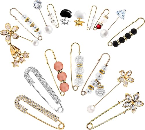 Yolev - Broche de perlas de imitación de 17 piezas, broches para suéter y chal artificiales para mujeres y niñas, accesorios de decoración, broches