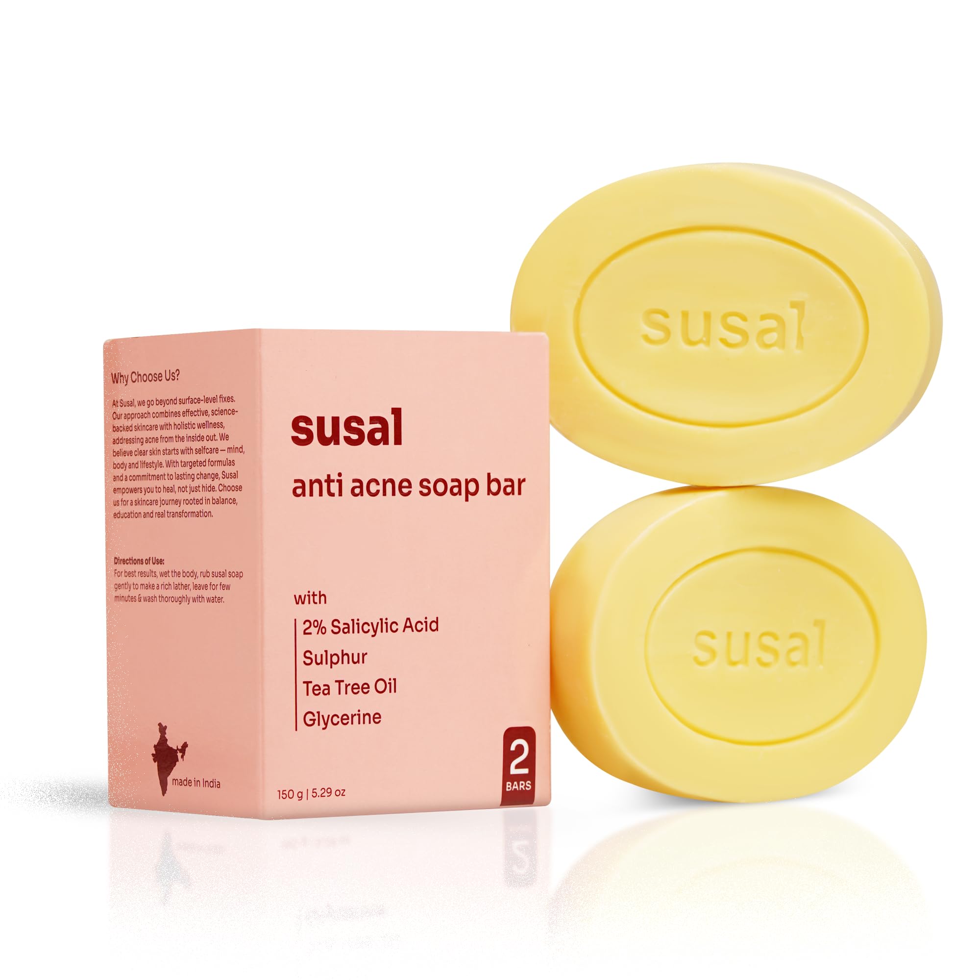 2% Salicylic Acid & Sulfur (Sulphur) Soap for Back & Body Acne, Strawberry Legs & Blemishes (Pack of 4) | Suitable for All Skin Types | 75 Gm/Soap