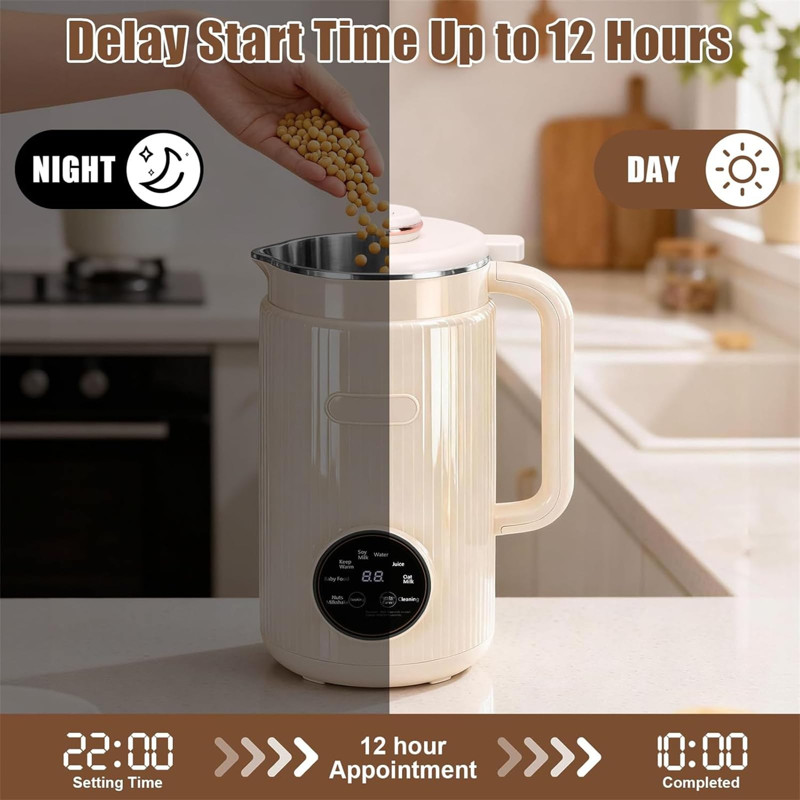 VitaMixia Macchina Multifunzione, Macchina per Latte di Soia 8 in 1, Estrattore Latte Vegetale con Auto Pulizia, Robot Cucina Multifunzionale 1,2L