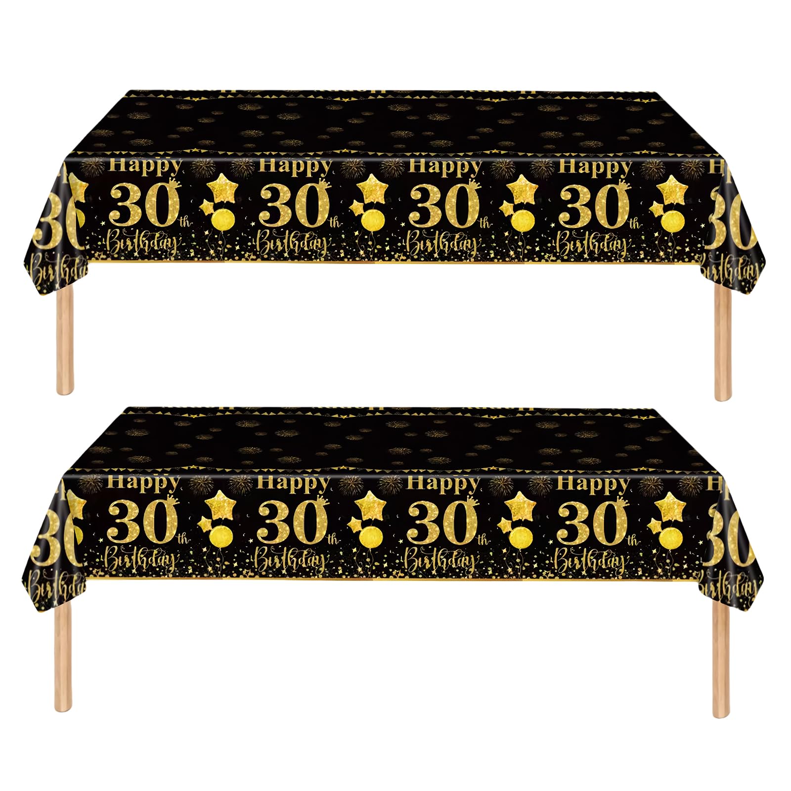 Black Gold Happy 30th Birthday Table Cloth Cover Party for Men,Women,Him,Her,2pcs 137*274cm 30th Birthday Table Decorations,Rectangular Plastic Tablecloth for 30th Birthday Party Supplies Decorations — image 1