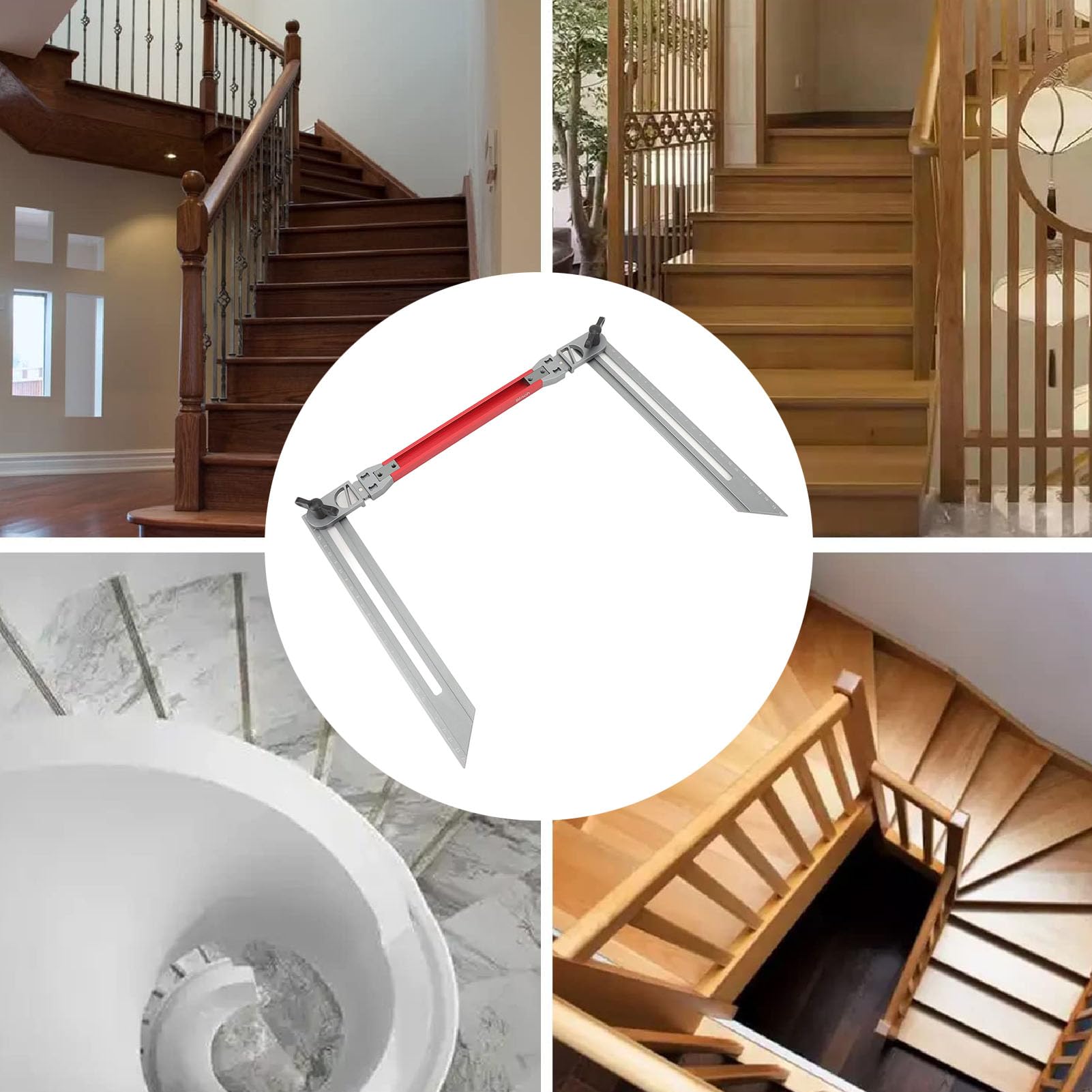 Herramienta de plantilla de peldaño de escalera Plantilla de medición profesional de calibre de peldaño de escalera de aleación de aluminio para mediciones precisas de escaleras