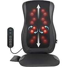 Almohadilla para silla de masaje de acupresi&oacute;n negra Mynt con 4 nodos de amasado profundo, masajeador de espalda Shiatsu para silla con calor, masaje de espalda calentado con coj&iacute;n para tejido profundo, regalo de Navidad