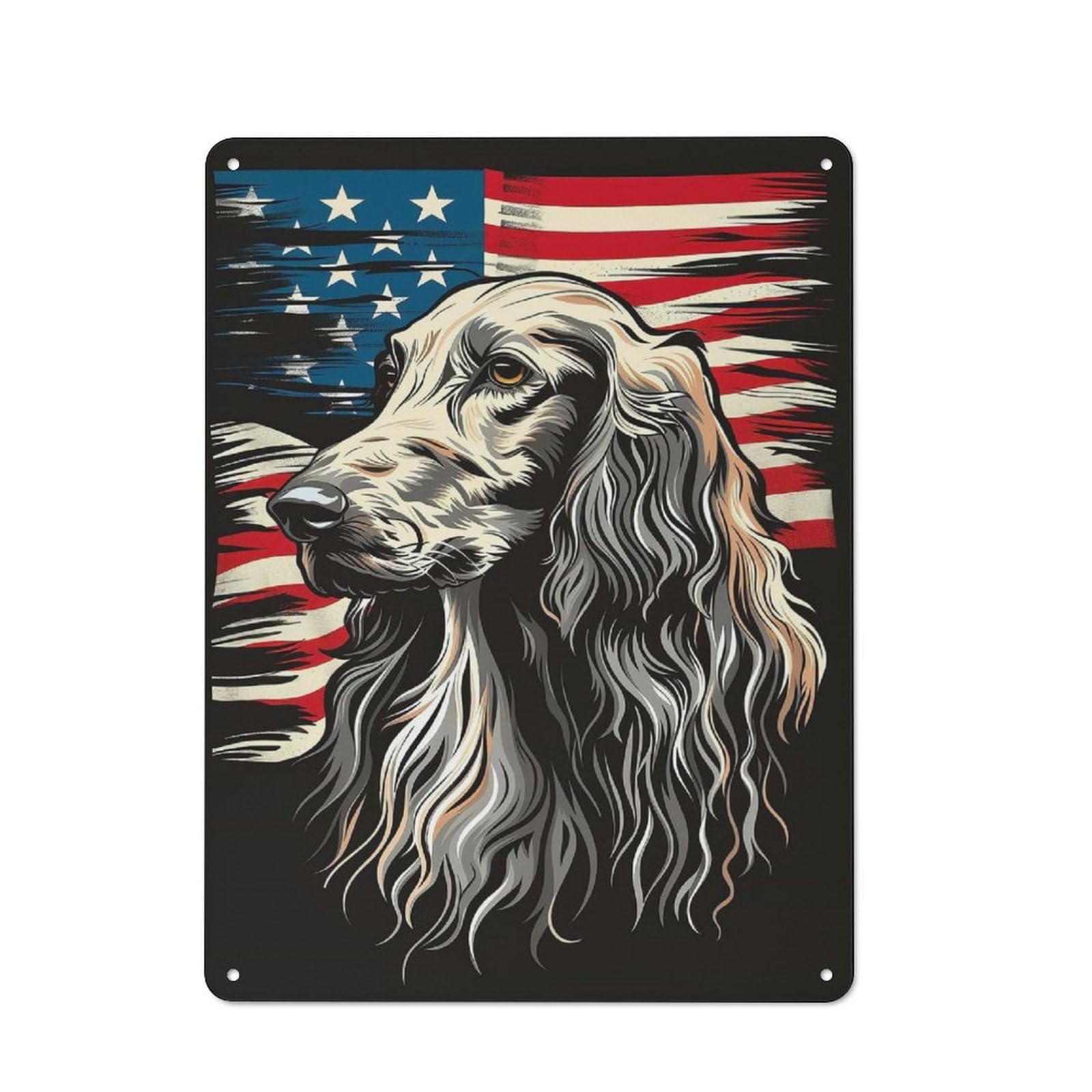 Junmoney Style-2 Afghan Hound American Flag Rustic Tin Sign 40X30cm For Living Room Wall, Suited To Home Wall Decor Collectors