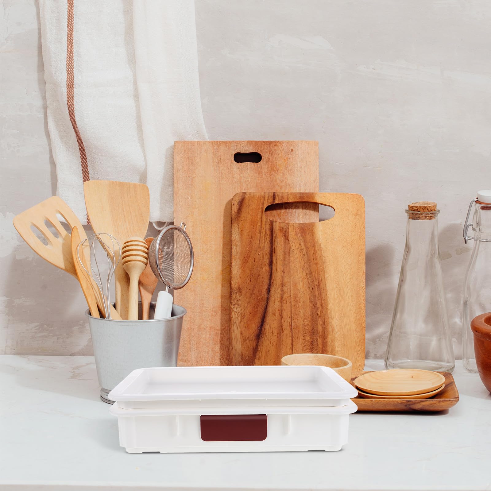 HOMSFOU Contenitore per Impasto Pizza, Bread Proofing Container, Plastico Bianco, Impilabile con Coperchio, per Refrigerazione e Conservazione in Cucina