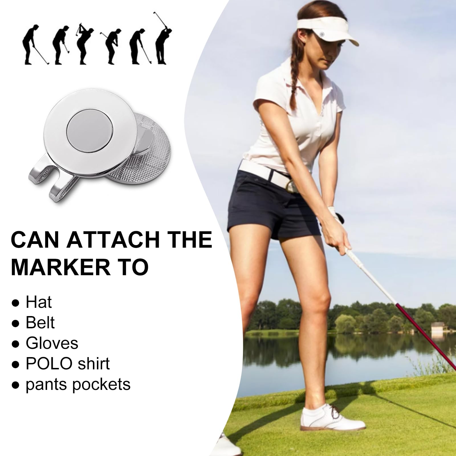 Clip Magnético para Sombrero de Golf, 3 Piezas Marcador de Pelota