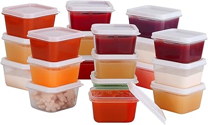 Greenco Mini Rectangular Storage Containers, 20 Pack, 2.03 Oz Reusable Small Plastic Storage Container Jars with Lids | Perfect for Baby Food, Snacks, Sauces, Candy, Freezer & Dishwasher Safe
