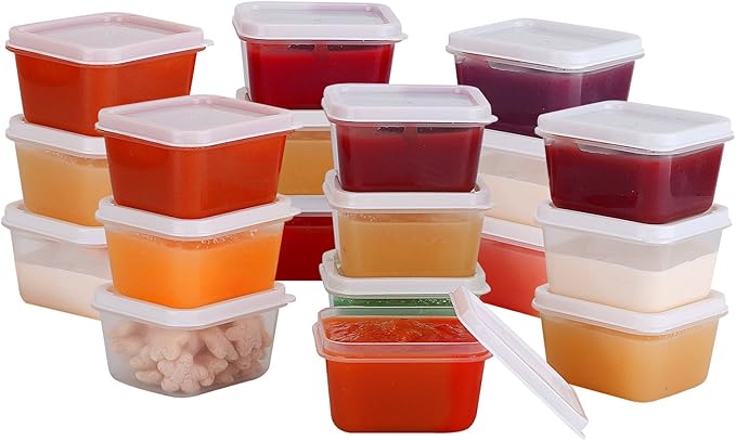 Greenco Mini Rectangular Storage Containers, 20 Pack, 2.03 Oz Reusable Small Plastic Storage Container Jars with Lids | Perfect for Baby Food, Snacks, Sauces, Candy, Freezer & Dishwasher Safe