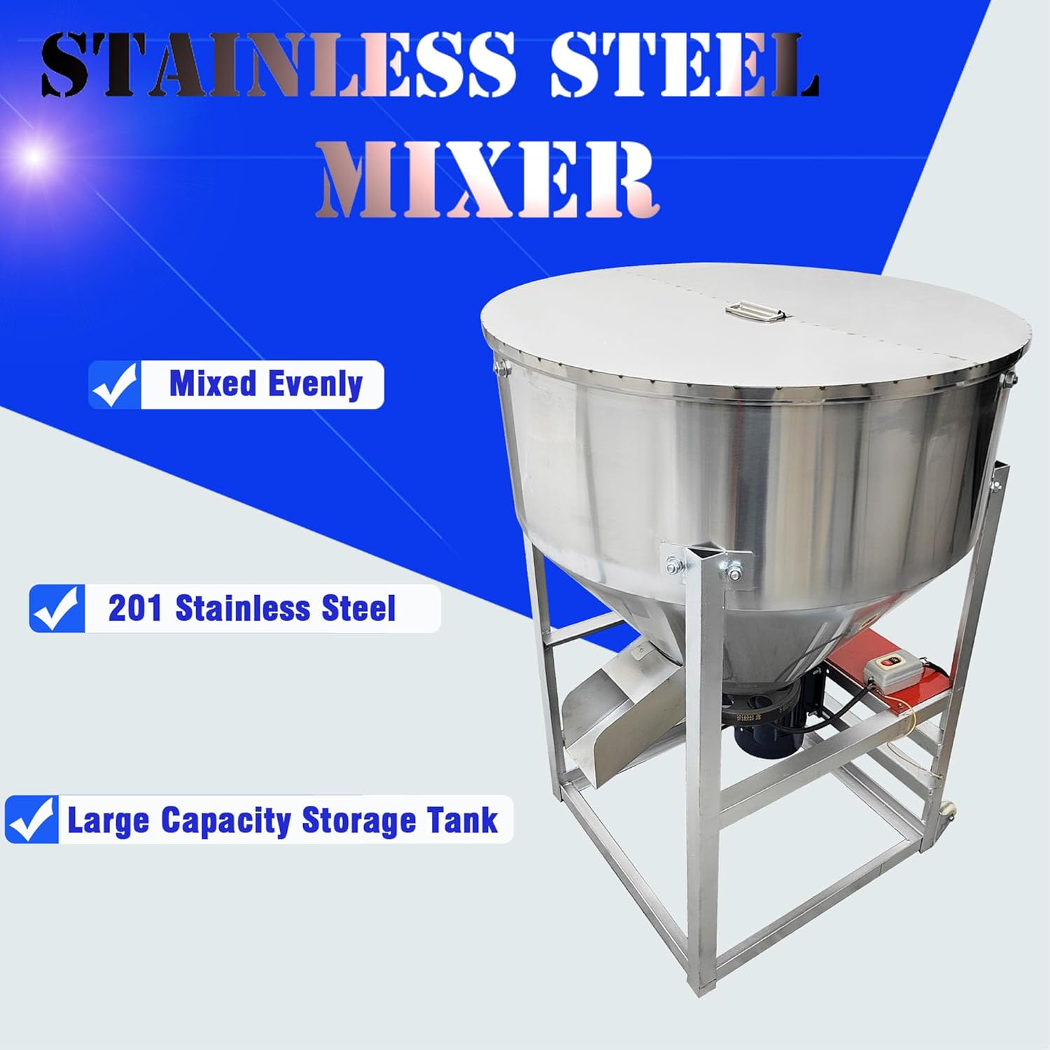 150kg/330Lbs 201 SS Feed Mixer Granular Plastic Mixer Vertical Feed Mixing Machine for Mixing and Stirring Feed Spices 4KW 1720 r/min