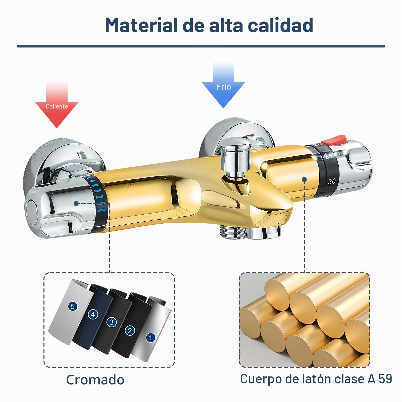 Grifo para bañera con termostato para montaje en pared, cromado