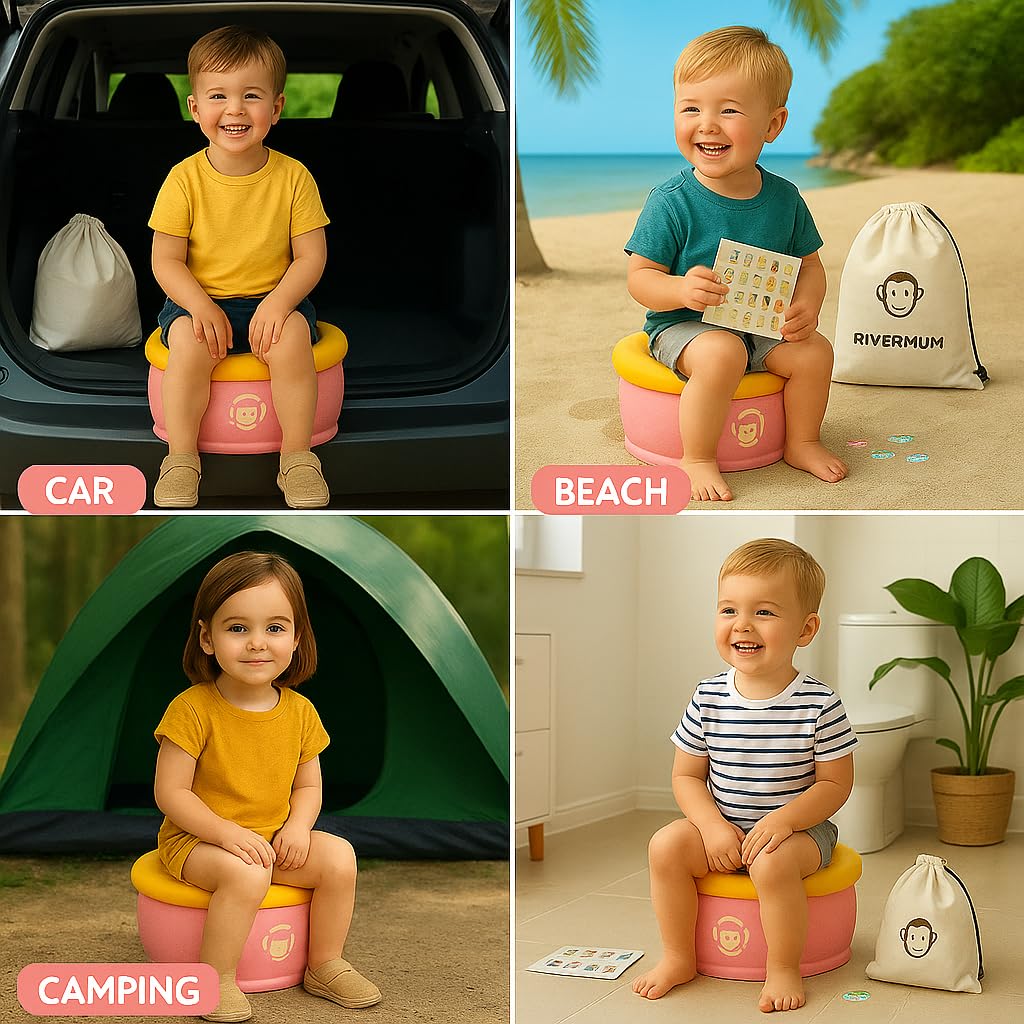 Kit Orinal Portatil Niños Plegable Banana XL, Orinal Infantil Pórtatil para viajes o casa, WC Inodoro portatil Niños, Potty Training, Incluye Bolsas, Pegatinas y Cacalendario (ROSA) - 5