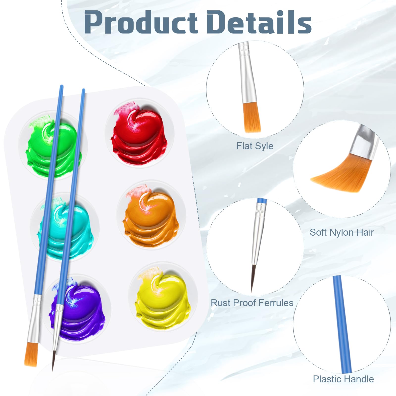 Juego de 100 pinceles de pintura de nailon, 50 paletas de bandeja de pintura, paletas de plástico, pinceles de pelo de nailon para acrílico, aceite, acuarela, estudiantes, fiesta de pintura