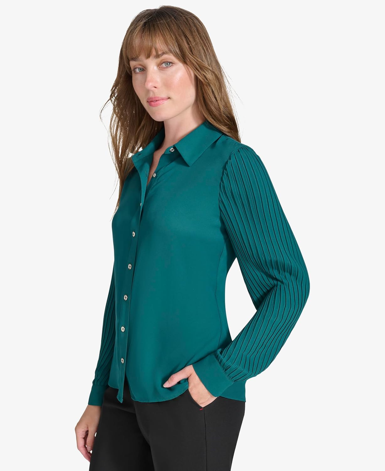 Tommy Hilfiger Womens Long Sleeve Shirt with Pleated Sleeves - Image 3
