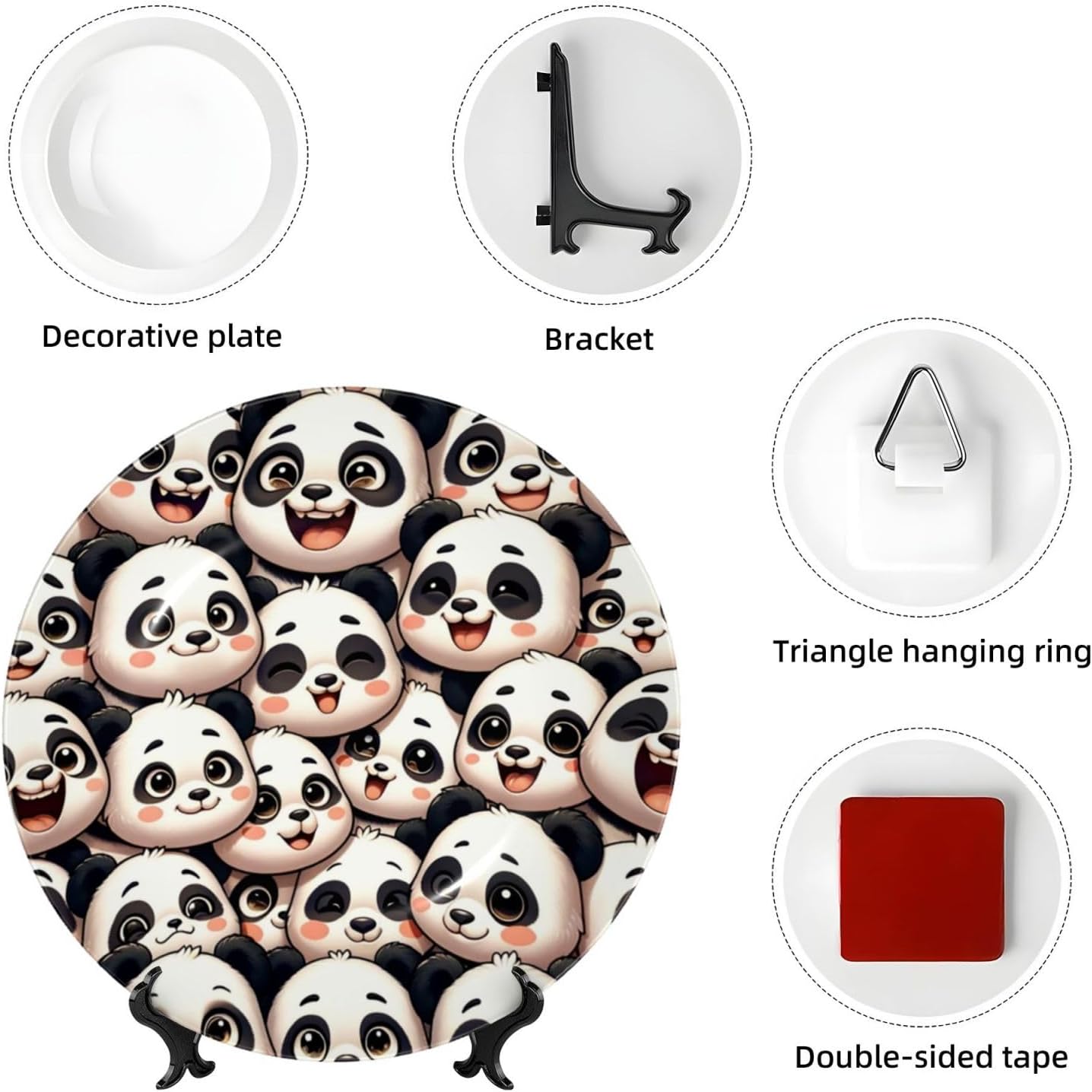Cute-Pandas 10 Inch Decorative Plate With Stand, Elegant Display Wall Plate For Home Decor
