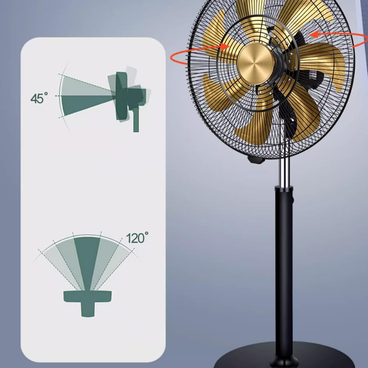Standing Fan with Remote, 5-Speed Floor Fan Remote Control Silent Fan Swing with One Click for The Living Room, Office, Workshop, Dormitory