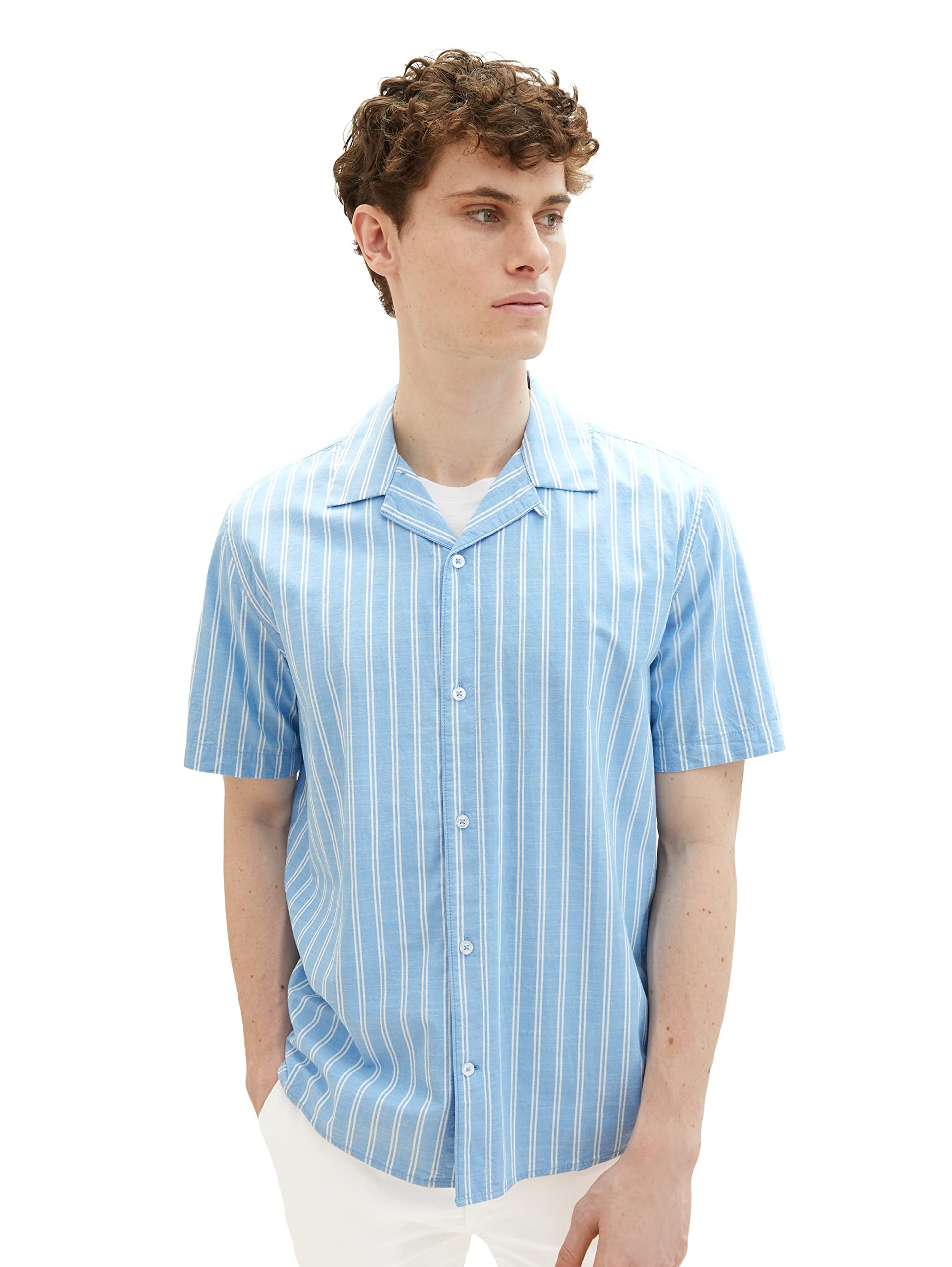 TOM TAILOR Herren Comfort Fit Kurzarm-Hemd mit Streifen