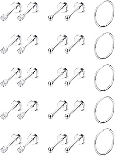 Tiny Gold Stud Earrings for Men Women,Surgical Steel Cartilage Flat Back Stud Earrings Comfy Screw Back Earrings CZ Dot Ball Small 2mm Stud Earrings Set 14K Gold Plated Flatback Cartilage Piercing 20G