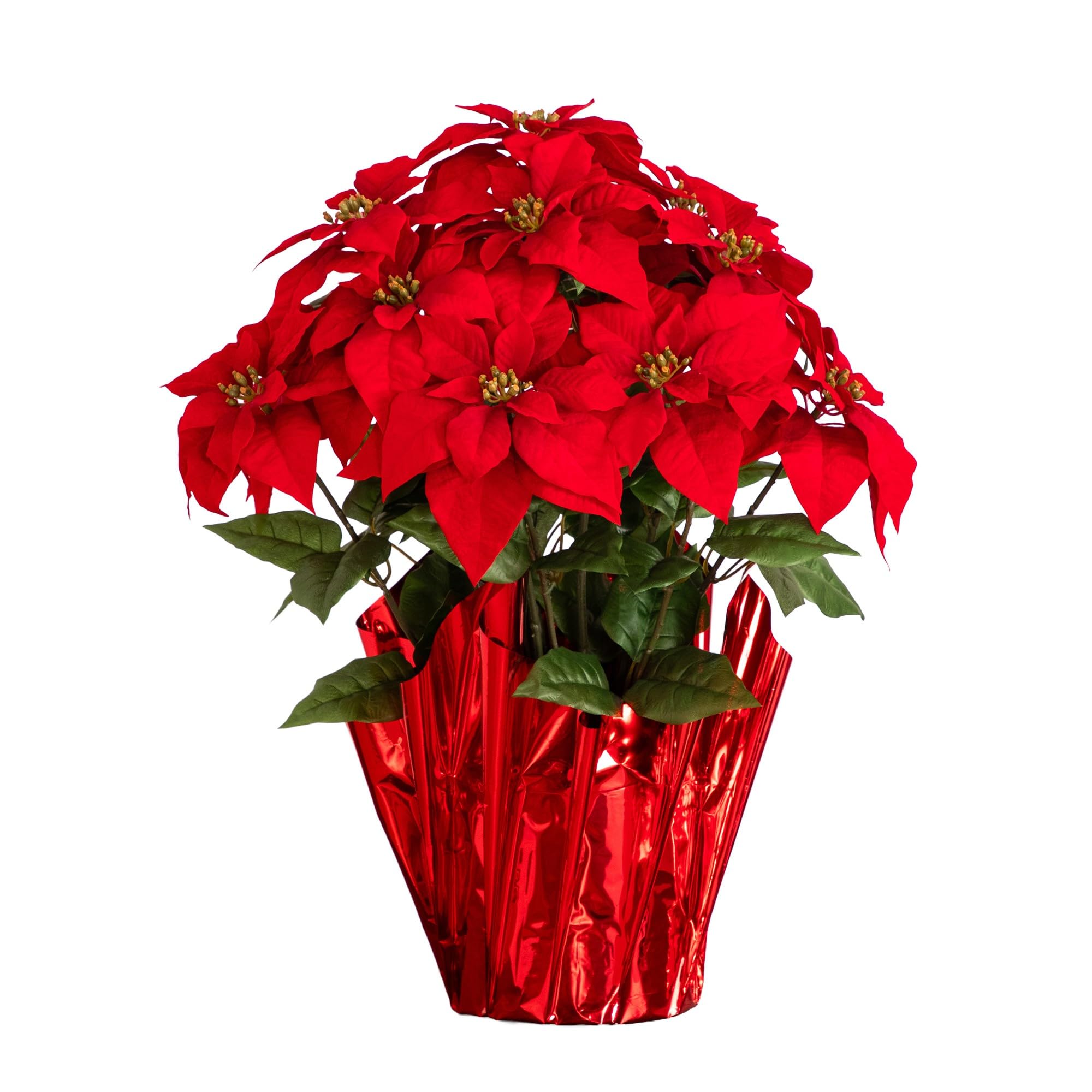 Nearly Natural 30in. Red Poinsettia in Red Wrapped Planter, Holiday Decor