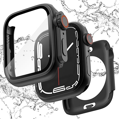 Ultra Look - FULLIFE 2 en 1 compatible con Apple Watch Case Series 9 de 1.772 pulgadas, protector de pantalla impermeable frontal y trasera,