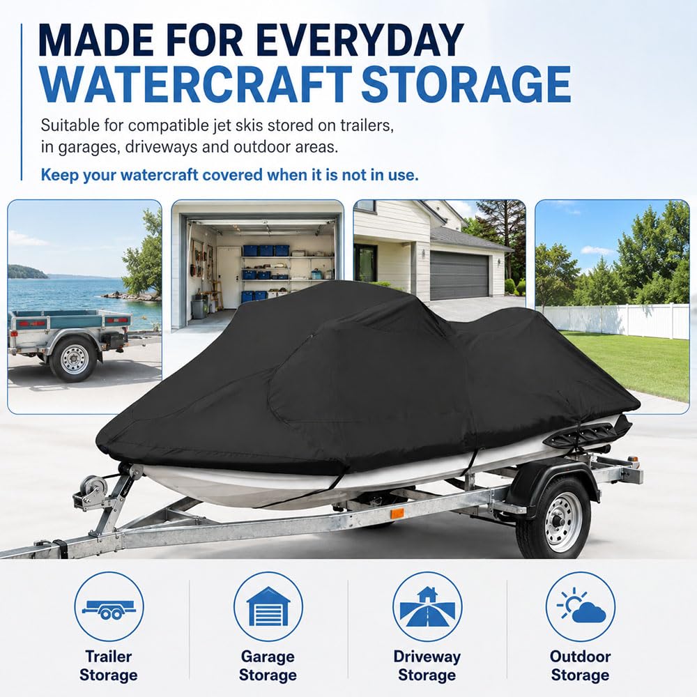 Funda para Moto Acuática, Cubierta para PWC para Sea-Doo GTX 155 | Tela Oxford 600D, cubierta superior para remolque y exterior, correas ajustables con hebilla