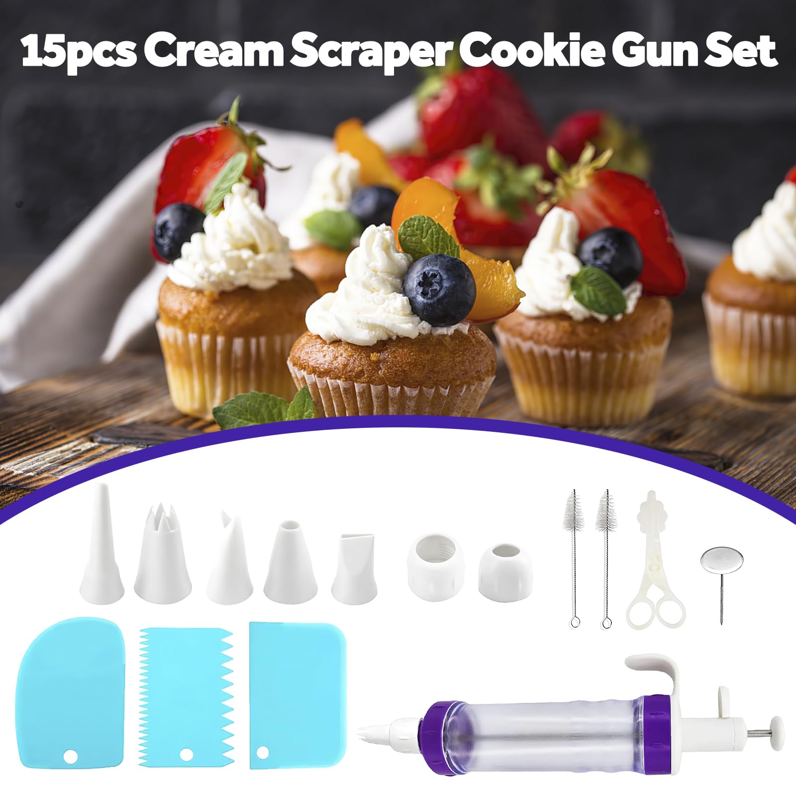 Dessert-Spritzen-Set Mit 6 Edelstahl-Tüllen & Spritze - Für Cupcake-Dekoration, Kuchen, Kekse