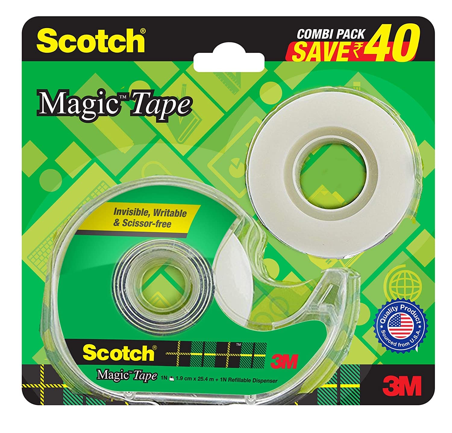 The Original Matte-Finish Invisible Tape by 3M, Super Saver Pack - 2 Rolls (Width 1.9cm Length 25.4m)
