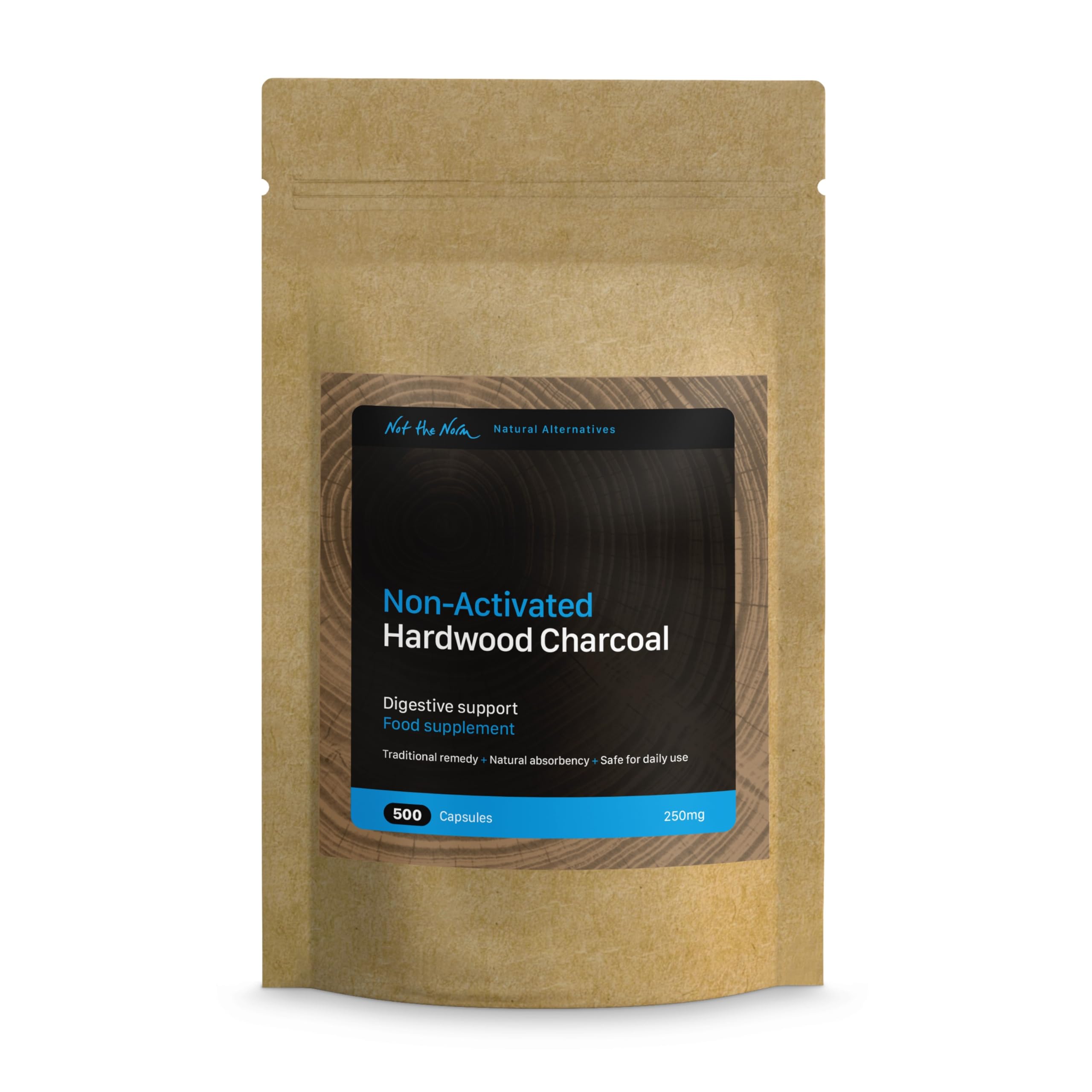 Pure, Non-Activated Hardwood Charcoal. 500 Capsules. NOT Activated or Medicinal.
