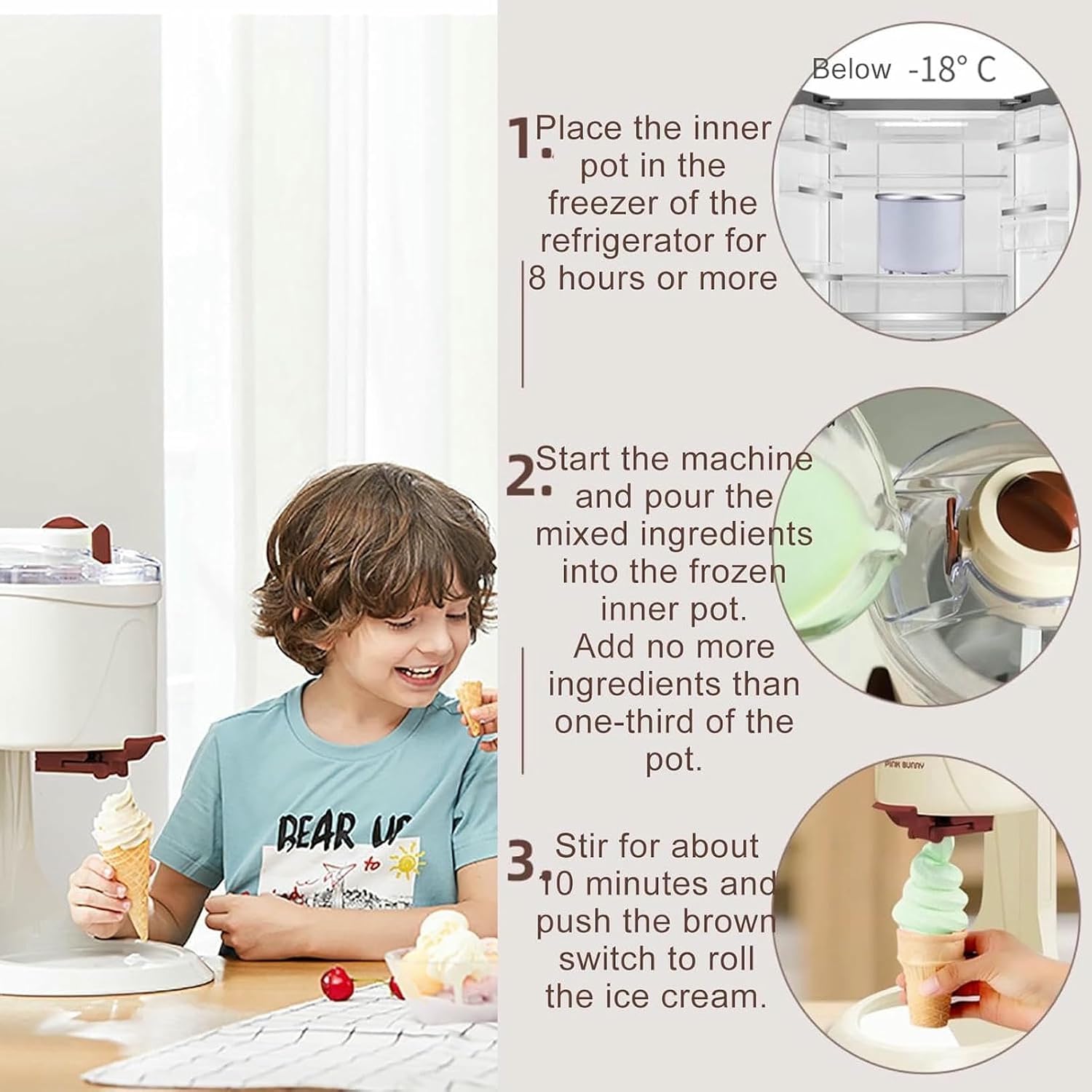 Soft Serve Ice Cream Machine,1L Homemade Icecream Maker Machine, Frozen Automatic Yogurt Machine,for Home Kitchen~/