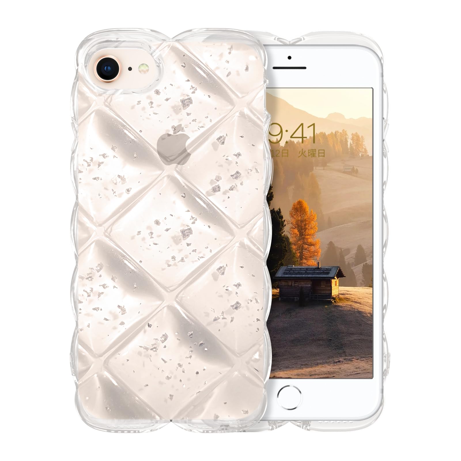 iPhone 8 ひび割れあり クリアケース付き