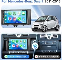 Podofo Autórádió Mercedes-Benz Smart Fortwo (2011-2015) - 9" Érintőképernyő, 2G+64G, Vezeték Nélküli CarPlay, Android, Bluetooth, GPS, WiFi
 2