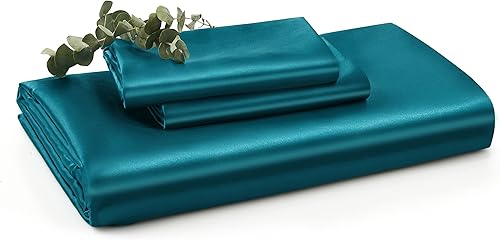 Miniatura 5 de Vonty Juego de Funda de Edredón de Satén Sedoso de 3 Piezas Tamaño King, Funda de Edredón Orgánica Natural 400TC Color Verde Azulado - Ropa de Cama