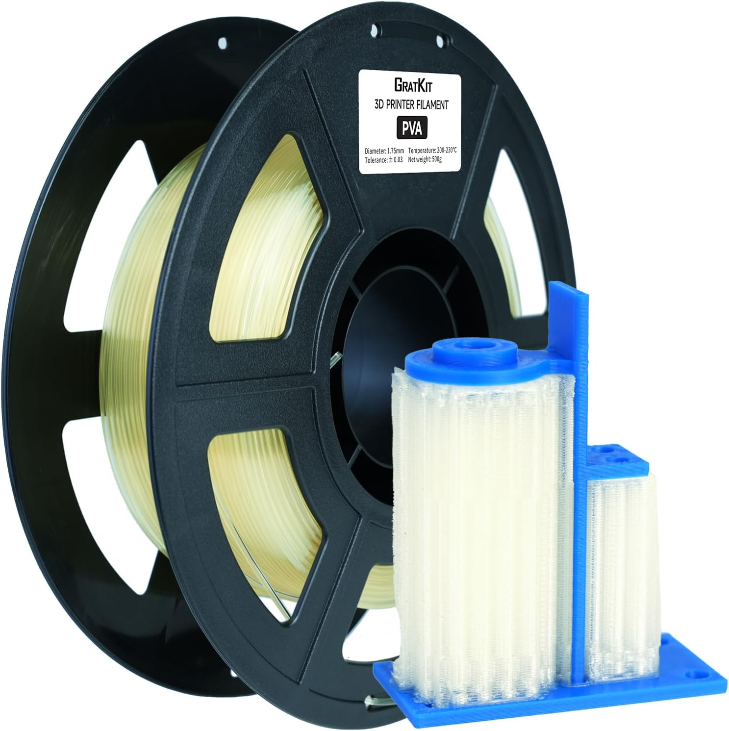 GratKit PVA 3D Printer Filament, Water Soluble Support Filament for PLA/PETG/TPU/Nylon, 1.75mm, 0.5 KG
