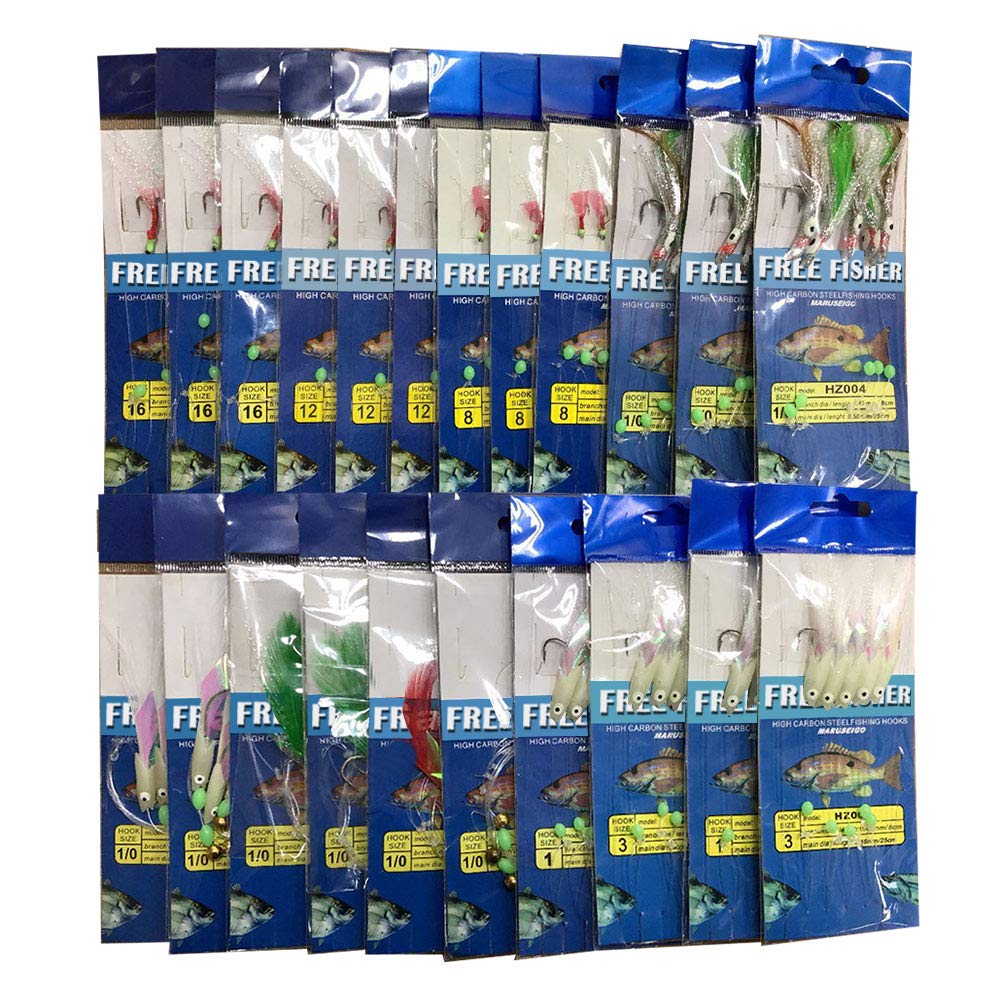 FREE FISHER Bait Fishing Rigs, 22 Packs Fishing Bait Rigs Fish Skin Feather Hooks for Freshwater Saltwater