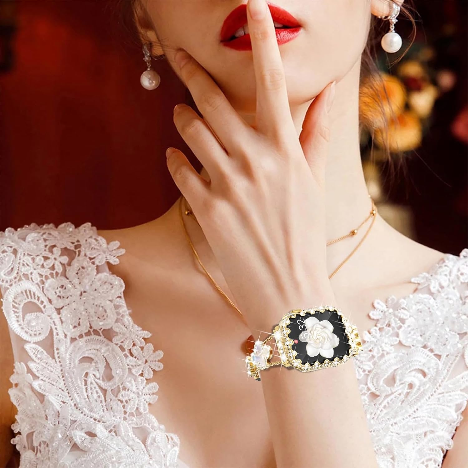 Wingle Bling Case Bumper for Apple Watch Series 11 10 42mm Case Cover, 4 Leaf Clover Lace Edge Diamond Crystal Rhinestone Protective Face Cover Hard PC Frame Protector iWatch 11 10 Cases 42 mm, Gold - Image 8