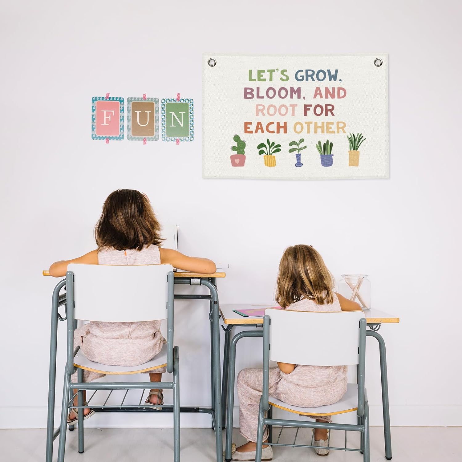 Classroom Cactus Kids Banner Canvas, Mental Health Let's Grow Bloom Toddler Room Decor, Inspirational Hanging Flag Sign,Nursery Wall Tapestry Art for Playroom School Counseling Office 20x30in