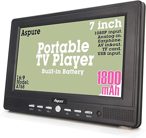 Miniatura 3 de aspure 7 pulgadas portátil pequeño digital ATSC TFT HD pantalla Freeview LED TV para coche, caravana, camping, al aire libre o cocina. Batería