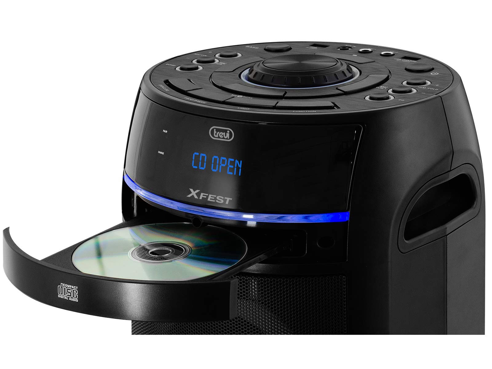 Trevi XFest XF 900 CD Altavoz Amplificado Portátil 90W, Reproductor de CD, USB, Micro SD, AUX-IN, Bluetooth, Batería Integrada, Karaoke Party Speaker con Micrófono Incluido