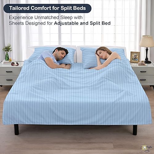 Miniatura 3 de Cottington Lane Juego de sábanas divididas tamaño Queen para cama ajustable, sábanas de algodón de alta calidad con bolsillos profundos de 16