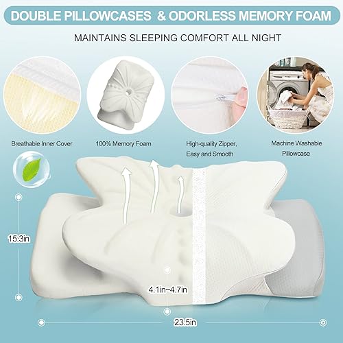 Miniatura 5 de Almohada cervical para cuello, almohadas de espuma viscoelástica de contorno inodoro, almohadas ortopédicas ergonómicas para dormir, apoyo lateral y