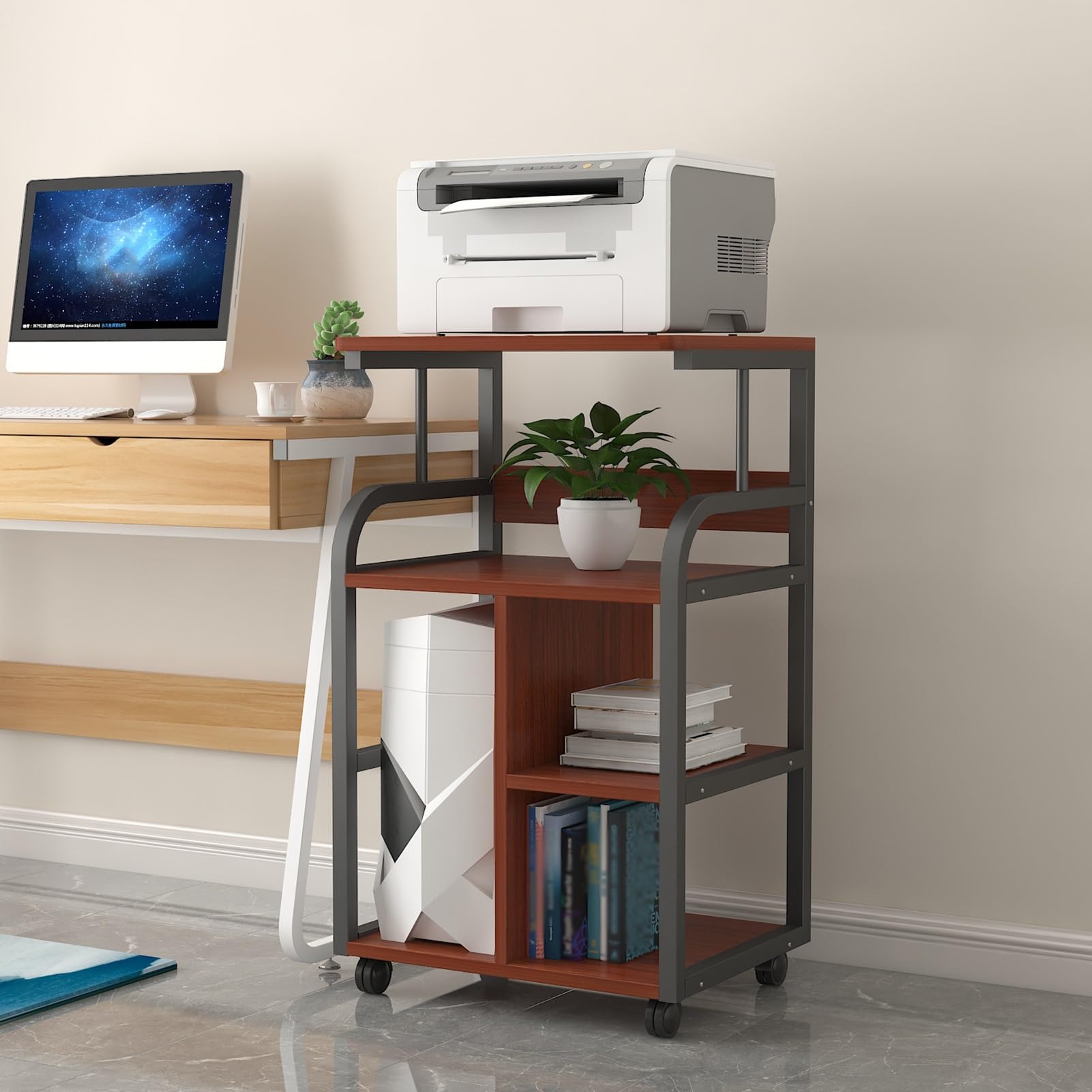 Mesa para Impresora, Estante para Impresora de 3 Niveles, Carrito para Trituradora, Soporte para PC, para Hogar y Oficina(Brown)