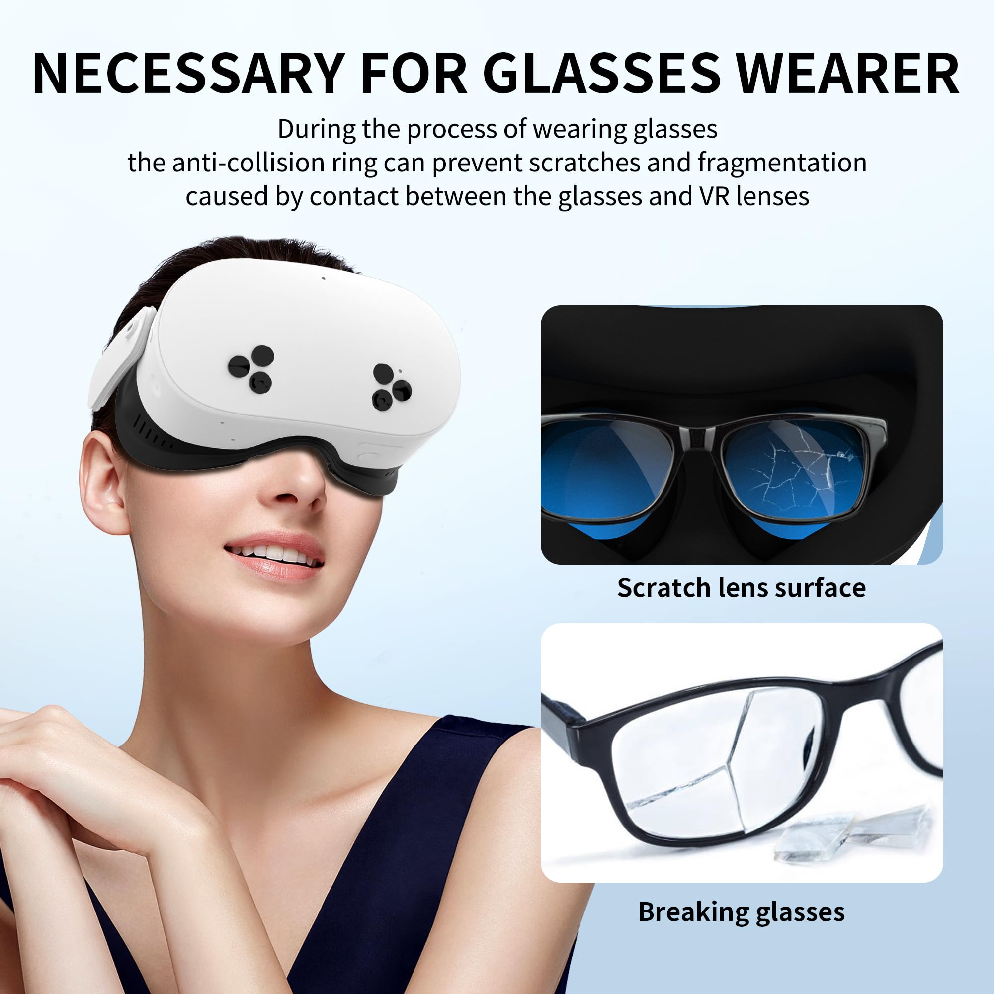 Hibloks Espaceur de lunettes pour Oculus Quest 3S, empêche la myopie et les rayures sur les objectifs de réalité virtuelle, bague et étui en silicone anti-rayures