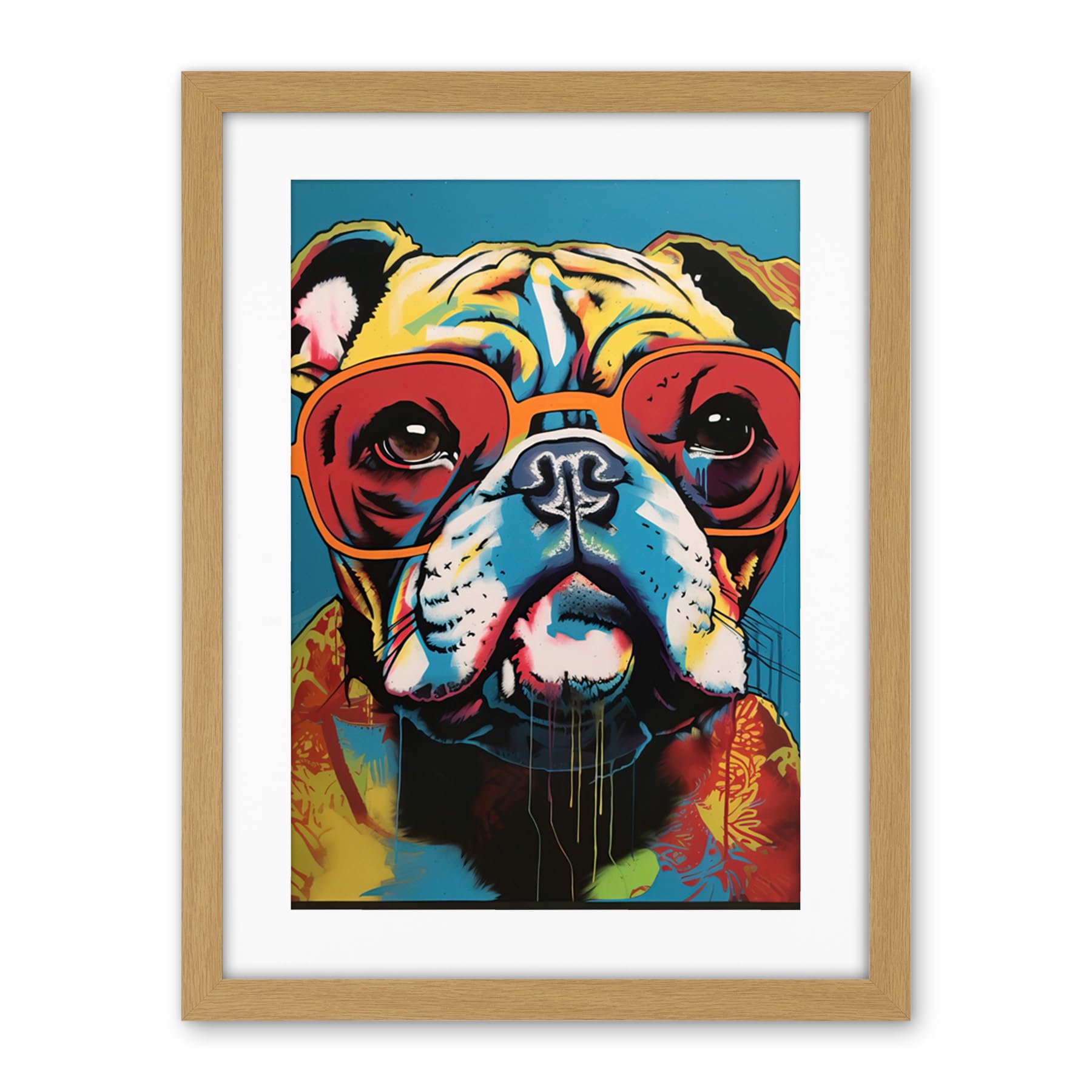 Artery8 English Bulldog Wearing Sunglasses Modern Pop Art Artwork Framed Wall Art Print 18X24 Inch