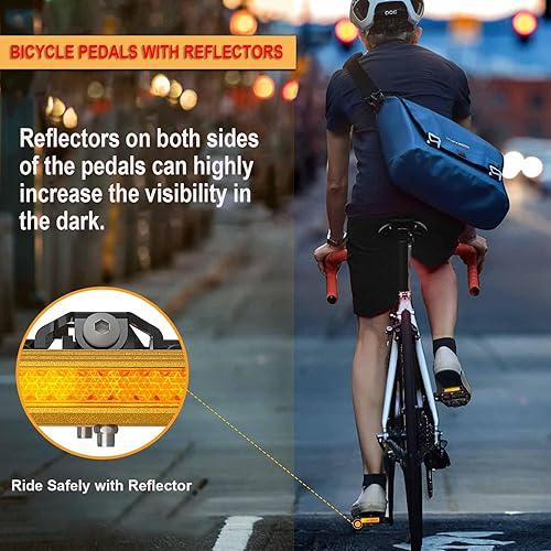 Miniatura 2 de Pedales de bicicleta de montaña con reflector, pedales de plataforma de doble función y sin clip, pedal de bicicleta de 916 pulgadas compatible con