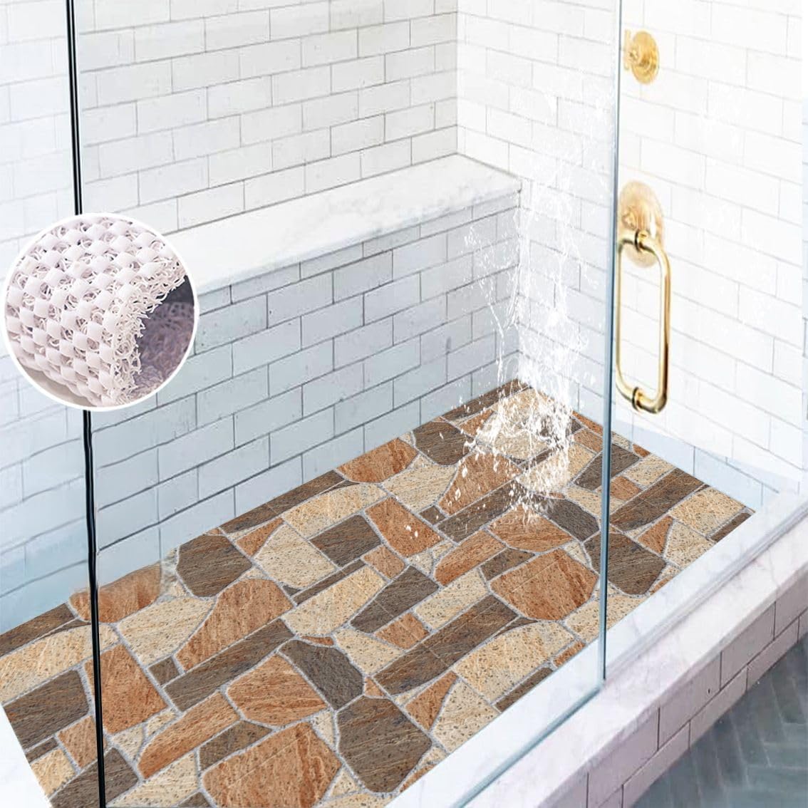 Alfombrilla de Ducha Antideslizante Alfombra Ducha – Efecto Teja y rápido(Stone,60X90cm)