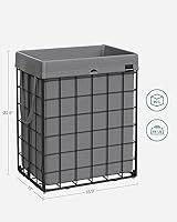 Vista 43 de SONGMICS 29 Gal. (110L) Laundry Basket, Laundry Hamper, Collapsible Clothes Hamper, Removable and Washable Liner, Metal Wire Frame, for Bedroom