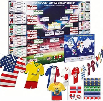 2026 World Soccer Cup Extra Large Schedule Poster, 48 Teams Tournament Wall Chart Calendar, Fabric Soccer Matches Tracker Bracket for Home Office Bar Football Club Sports Fans Party Decorations