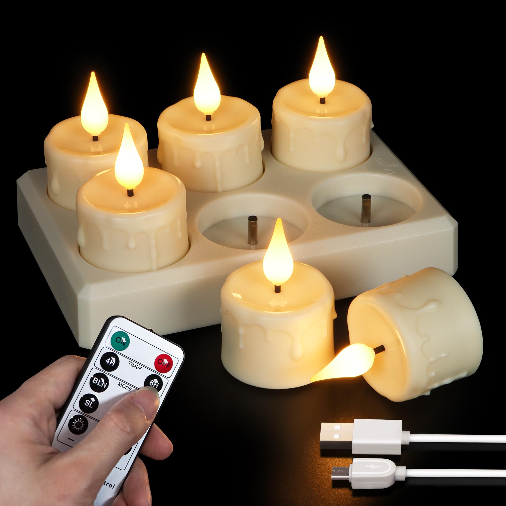 Yme Lumini LED Ricaricabili - Set 6 Candele Con Telecomando E Stazione