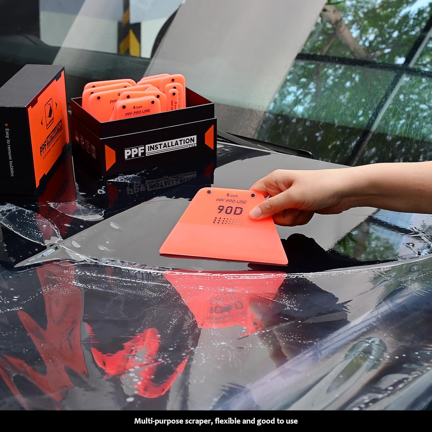 FOSHIO 14PCS PPF Squeegee in Various Shapes, Magnetic PPF Tools for The Front Bumper, Door, Handles Caps and Mirror Covers, Soft TPU Rubber Squeegee Vinyl Wrap Tools in Gift Box Packaging