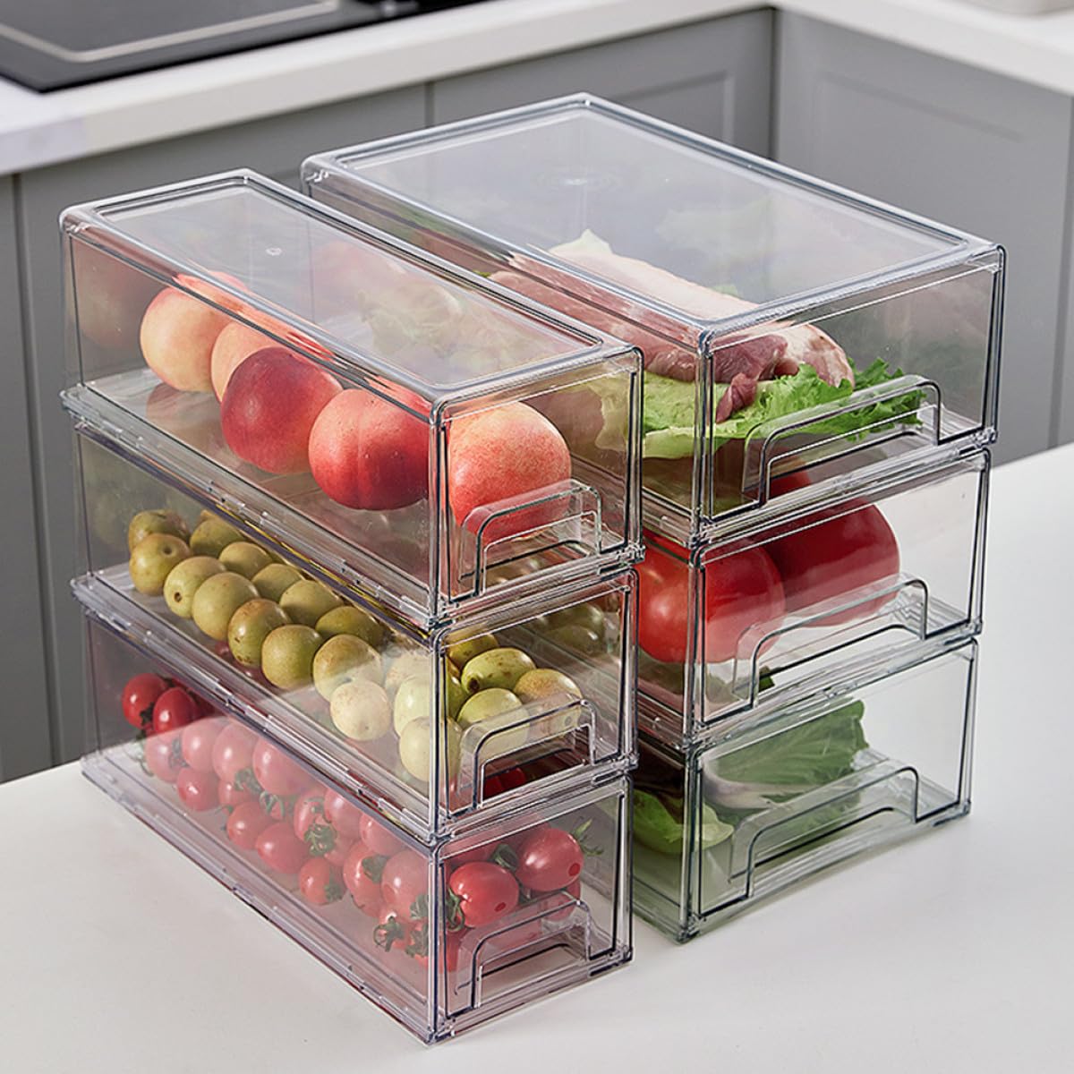 Caja Organizadora Pet para Refrigerador de Gran Capacidad Fácil de Limpiar, Adecuado para Almacenamiento Ordenado de Frutas y en Nevera o Despensa