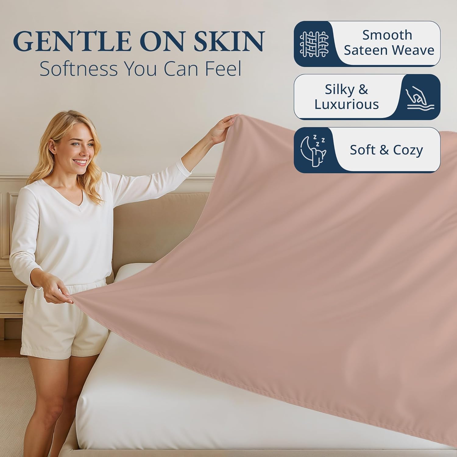 Lane Linen 100% Egyptian Cotton King Size Flat Sheet Only (112"x104") - Elegant Sateen Weave, Ultra Soft, Breathable, Highly Durable - Sepia Rose